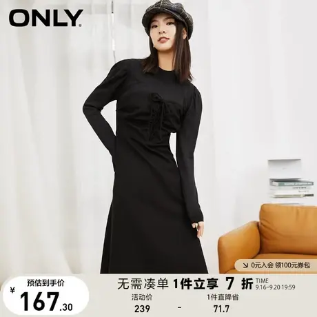 【买5免1】ONLY奥莱夏季拼接收腰系带小黑裙中长款连衣裙女图片