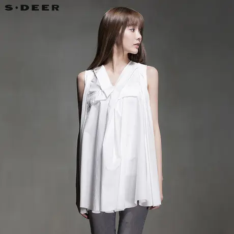 【活动】sdeer圣迪奥女禅意愫白宽松无袖全棉上衣衬衫S15280624图片