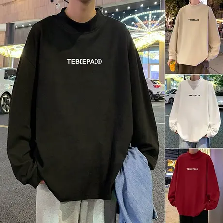 德绒打底衫男春秋季2024新款半高领内搭男生毛衣针织美式潮牌长袖图片