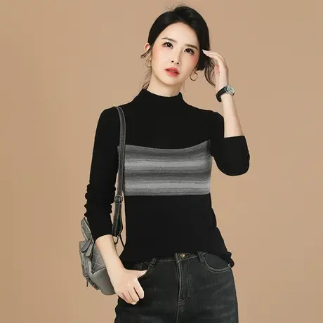 新品88折】半高领撞色毛衣女士2023冬装新款显瘦打底针织衫内搭厚商品大图