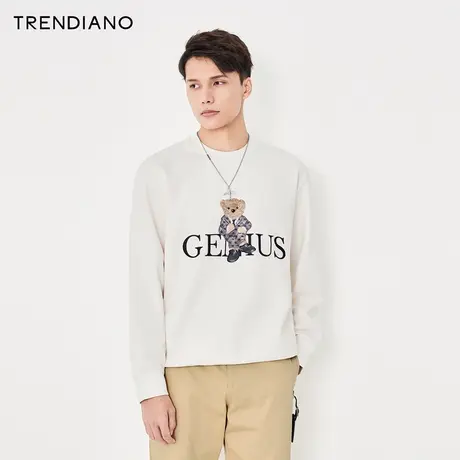 TRENDIANO官方潮牌春秋新款时尚潮流圆领卫衣男小熊刺绣长袖上衣图片