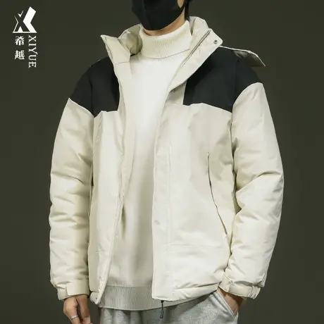 希越户外工装高级感连帽外套男冬季新款保暖宽松大码男士拼接棉衣商品大图