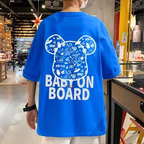 2023新款港风夏季t恤男短袖暴力熊潮牌纯棉半袖ins潮宽松百搭上衣商品大图