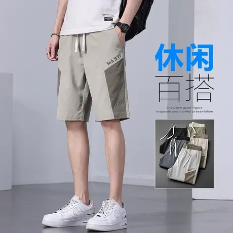 卡其色冰丝五分休闲亚麻短裤男士夏季薄款工装棉麻中裤子运动夏款商品大图