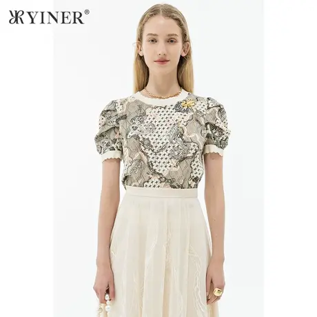 YINER音儿女装夏季时尚显瘦印花毛针织衫商品大图