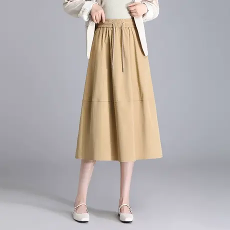 2024春季新款松紧腰休闲裙女中长款遮胯显瘦半身裙时尚简约a字裙商品大图