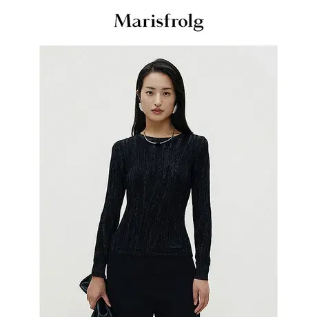 【羊绒打底】玛丝菲尔春新款黑色圆领毛针织衫秋冬女图片