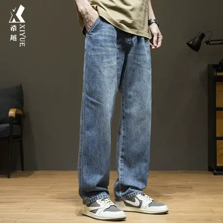 希越美式高街牛仔裤男士2024新款春季宽松大码加大休闲直筒长裤子商品大图