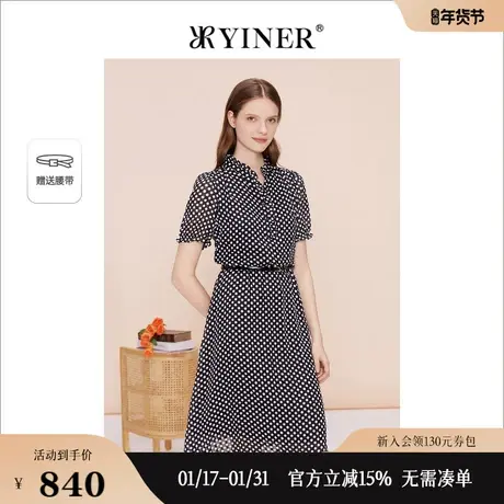 YINER音儿专选女装夏季法式黑白波点修身显瘦连衣裙图片