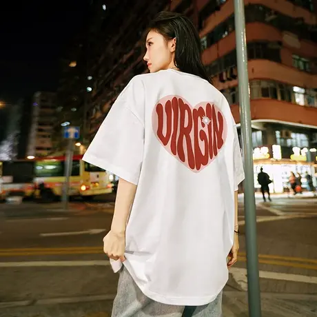 Nuthink宽松大码爱心t恤潮牌欧美潮流短袖男潮情侣半袖上衣春季图片