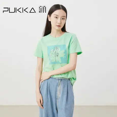 蒲PUKKA 文艺女装2023春夏原创清爽修身显瘦百搭印花短袖T恤图片