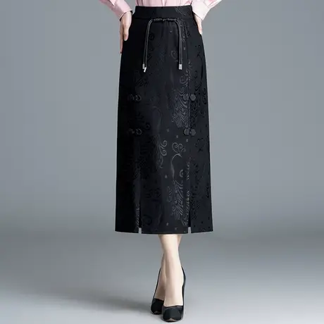 复古盘扣包臀裙女春季2024新款高腰气质半身裙中长款直筒一步裙子图片