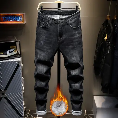 春夏季新款牛仔裤男士修身小脚潮牌弹力直筒韩版潮流百搭长裤子商品大图