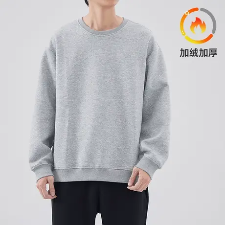 断码清仓hansca圆领卫衣男加绒加厚冬季新款纯色宽松休闲上衣外套商品大图