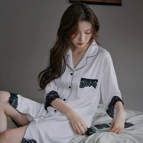 衬衫睡裙女男友风白色睡衣性感可外穿2024新款夏天冰丝简约家居服图片