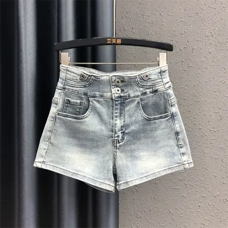 欧货韩版阔腿裤女2024春夏新款浅蓝色辣妹宽松显瘦休闲牛仔短裤潮图片
