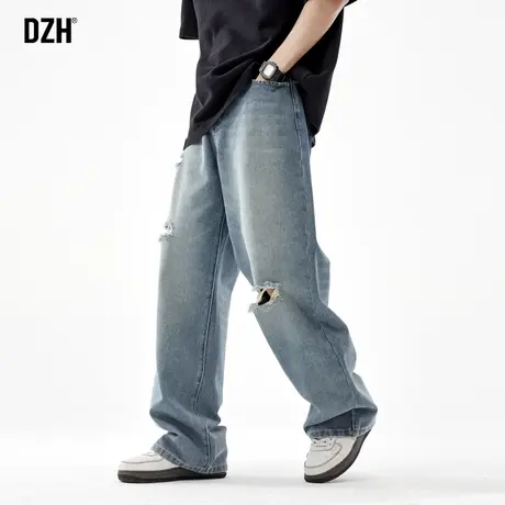 男士破洞牛仔裤男直筒宽松休闲裤春秋款潮牌男裤2024新款美式长裤商品大图