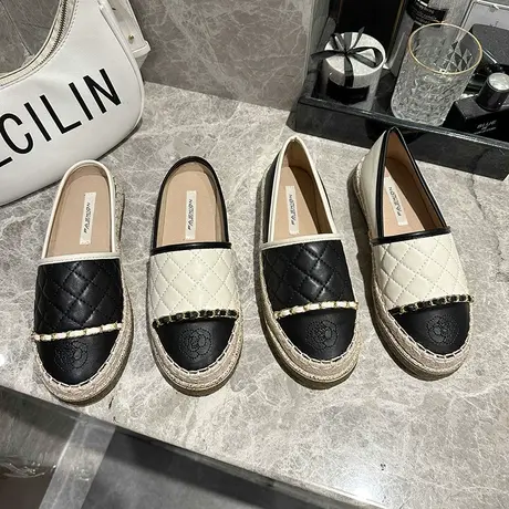 厚底小香风渔夫鞋女韩版2024年春季新款一脚蹬休闲乐福鞋圆头单鞋图片