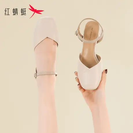 红蜻蜓包头凉鞋女2023年新款夏季一字带时装鞋粗跟晚晚风温柔女鞋商品大图