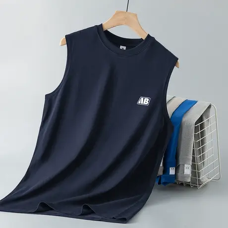 230g重磅纯棉背心男士夏季健身篮球跨栏美式运动宽肩坎肩无袖t恤图片