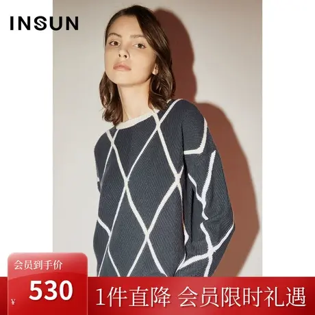 [美丽诺]恩裳COVER初冬2022复古肌理感菱形格提花羊毛针织衫商品大图