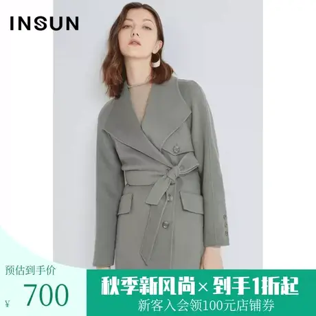 【奥莱专享】恩裳冬季时尚大翻领全绵羊毛收腰中长款毛呢外套女图片