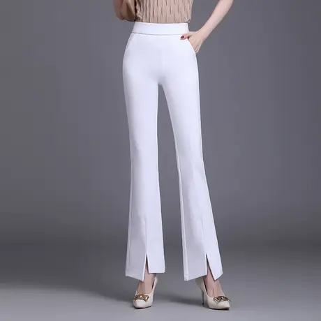 白色开叉喇叭裤女春秋2023新款弹力高腰通勤长裤显瘦微喇鱼尾裤子商品大图