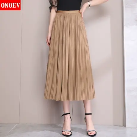 Onoev秋季新款中长款显瘦半身裙女2023年韩版气质裙子a字百褶长裙图片