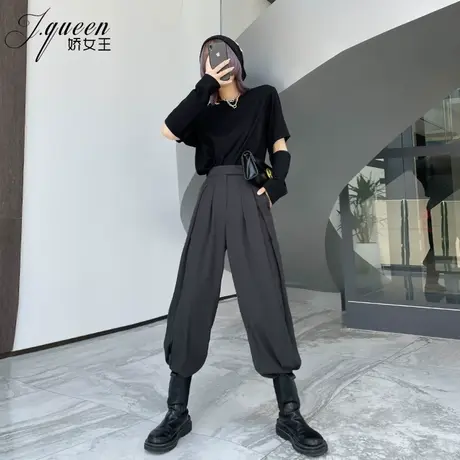 高腰哈伦裤女秋季时尚潮流宽松休闲灯笼裤九分直筒显瘦百搭束脚裤商品大图