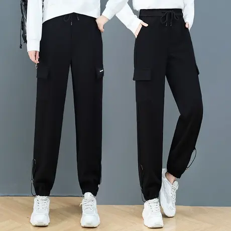 工装裤女春秋2023新款大码宽松显瘦休闲长裤黑色裤子束脚运动裤潮图片