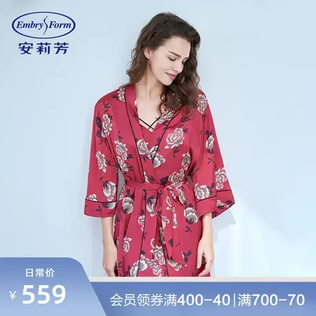 安莉芳薄款色丁冰丝印花睡袍女中袖和服式本命年家居服EL00235图片