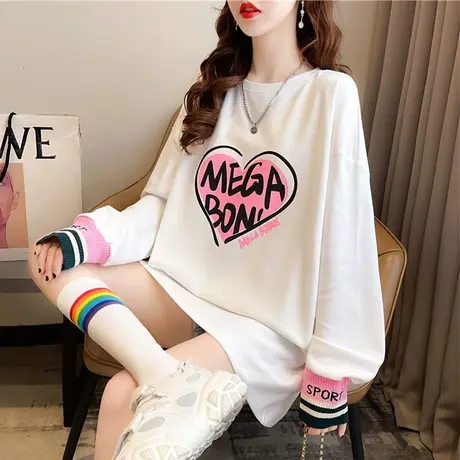 长袖t恤女秋冬季韩版宽松大码女装中长款加绒德绒下衣失踪打底衫图片