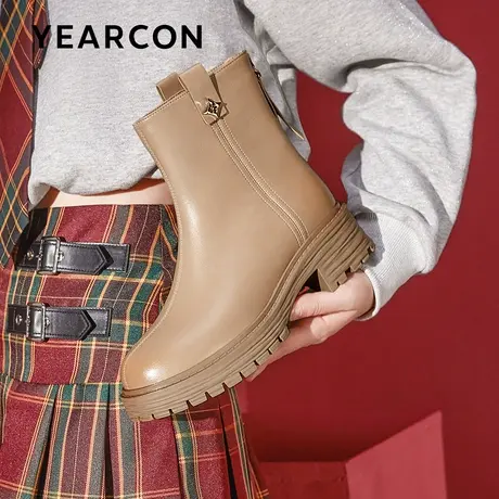 意尔康通勤时装靴女马丁靴女秋冬款韩系瘦瘦靴中筒靴厚底切尔西靴商品大图