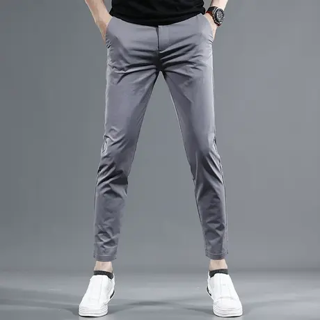 夏季冰丝九分休闲裤男2023新款潮牌深灰色修身小脚薄款弹力裤子男商品大图
