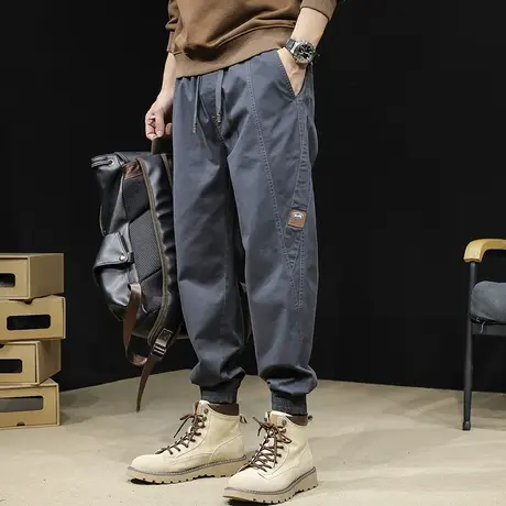 纯棉黑色工装裤男士秋款2023新款潮牌束脚男裤宽松大码男款休闲裤商品大图