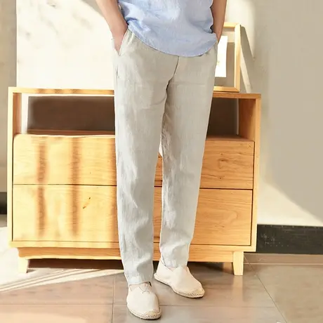 亚麻休闲裤男直筒长裤夏季薄款大码宽松潮流男士沙滩裤棉麻裤子潮商品大图