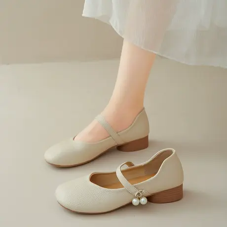 玛丽珍鞋女夏季2023年浅口防滑粗跟设计感小众配裙子仙女珍珠单鞋商品大图