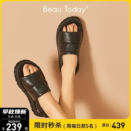 BeauToday厚底凉鞋2022年女夏季新款松糕鞋软底平底小众设计凉鞋商品大图