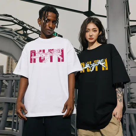 Nuthink美式复古做旧印花T恤男潮牌情侣短袖大码宽松半袖上衣夏季商品大图