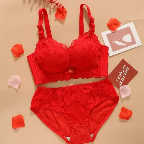 本命年内衣套装女小胸聚拢加厚收副乳调整型兔年新娘结婚红色文胸商品大图