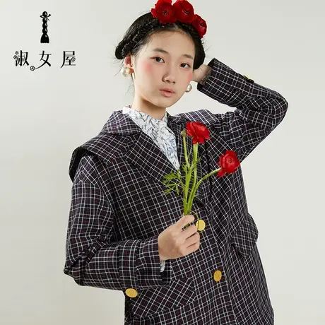 淑女屋春夏新品海军领格子短外套图片