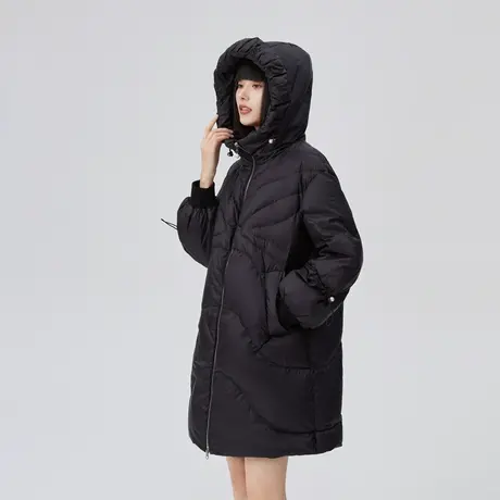 艾莱依中长款羽绒服女冬季2022年新款灯笼袖珍珠时尚设计连帽外套商品大图
