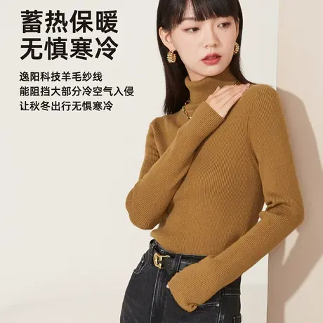 逸阳毛衣女秋冬2023新款半高领针织衫打底衫黑色高领内搭羊毛衫商品大图