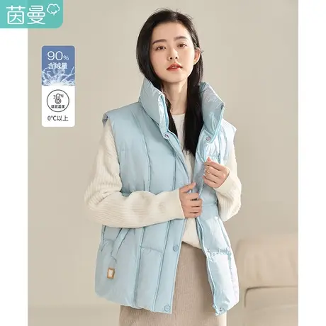 茵曼2023冬女装新款微闪光千鸟格腰部皮扣收腰直身型羽绒服马甲图片