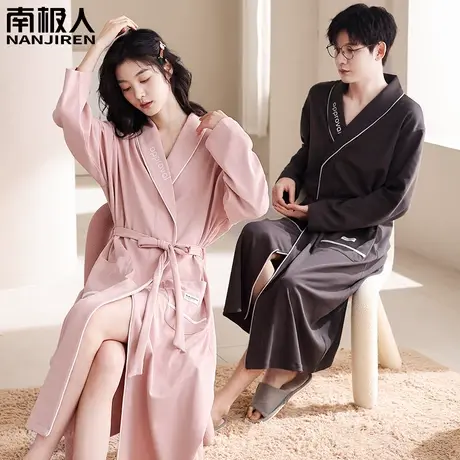 情侣睡袍春秋款2023新款纯棉男士女款浴袍长袖极简情侣睡衣秋冬款商品大图