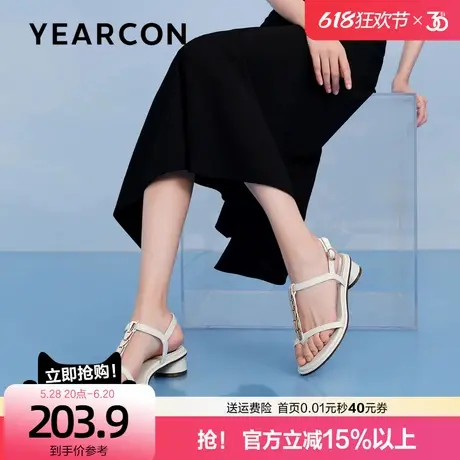 意尔康仙女风通勤凉鞋女2025夏季新款夹趾一字带外穿配裙子低跟鞋图片