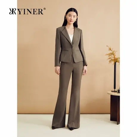 YINER音儿秋季法式简约翻领一粒扣羊毛混纺西装短外套图片