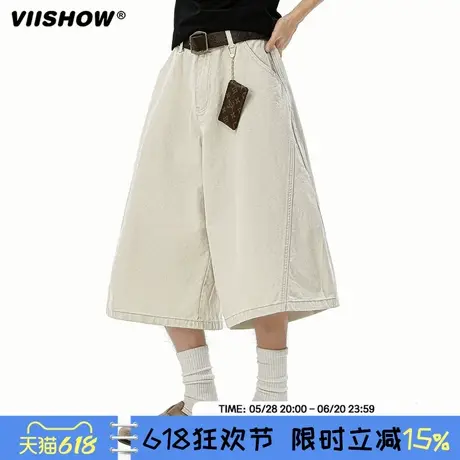 VIISHOW美式做旧牛仔七分裤男夏季宽松阔腿休闲短裤男生八分裤子图片