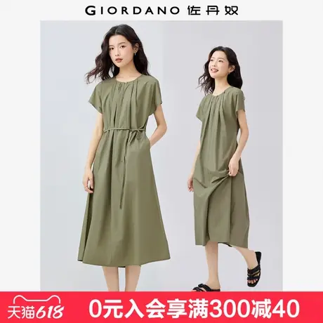 佐丹奴裙子女夏季新款纯棉府绸压褶圆领绑带连袖连衣裙女05465327图片