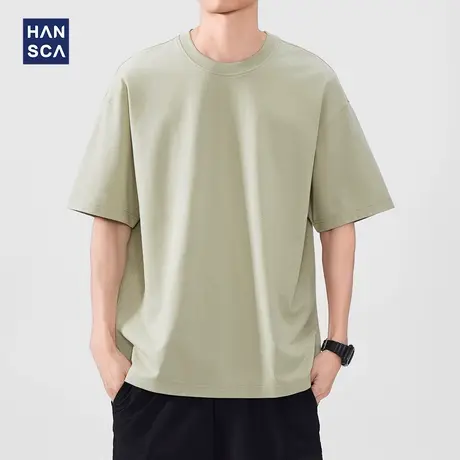 hansca 针织透气圆领短袖t恤男款2025夏季新款宽松微落肩休闲上衣商品大图